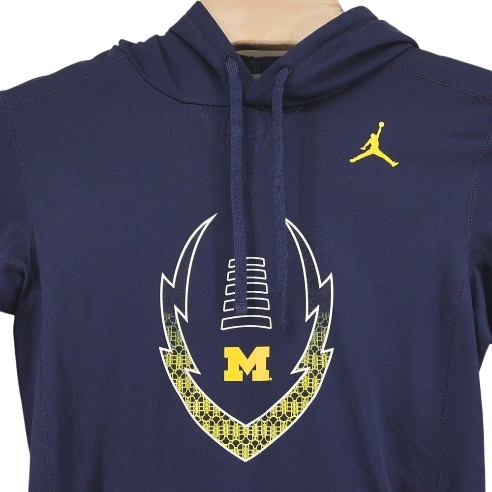 Nike Jordan Jumpman Michigan Wolverines Therma-FIT Hoodie Navy Blue‎ Mens Small